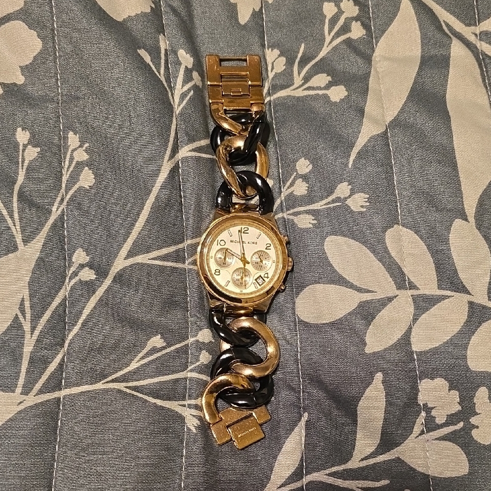 Gold and Black Chain Link Watch